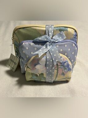 New Waverly three piece cosmetic bag set travel floral her gift blue yellow